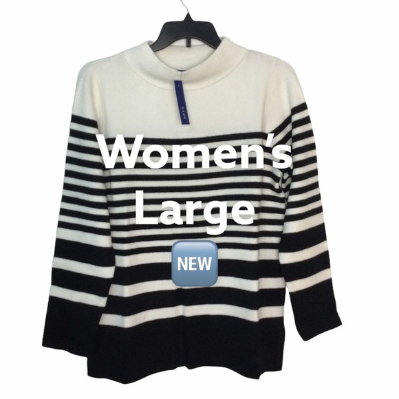 Ladies Apt. 9 Large 12 - 14 Crewneck Sweater Striped Black White Long Sleeve NWT - Picture 4 of 12